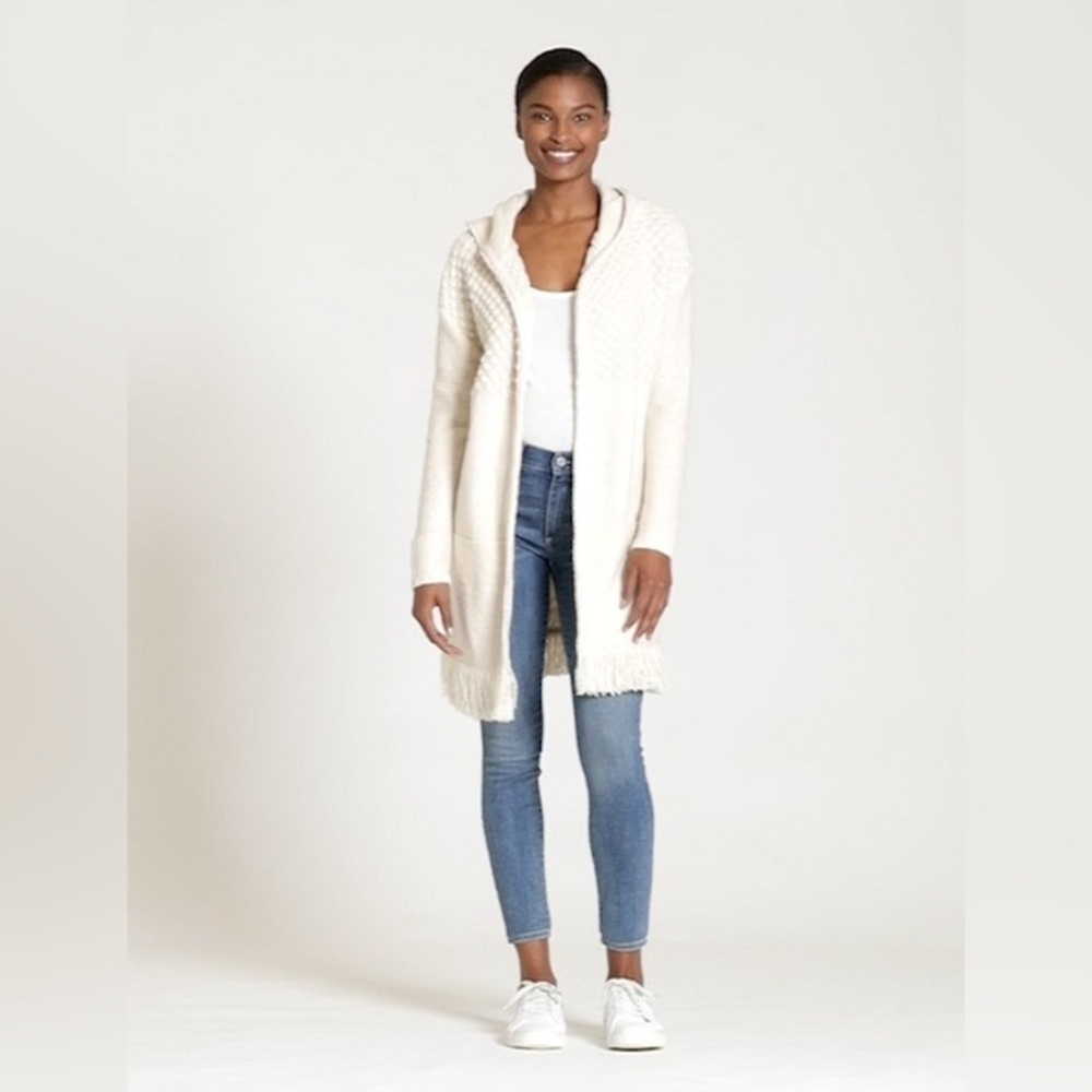 GAP Cream Open-Front Hooded Knit Cardigan